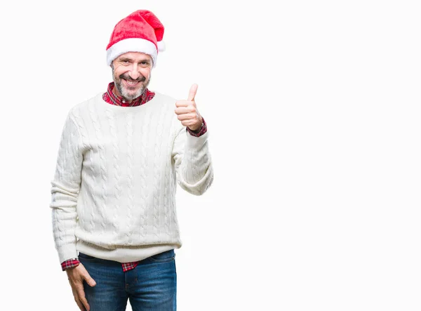 Edad Media Hoary Hombre Mayor Con Sombrero Navidad Sobre Fondo — Foto de Stock