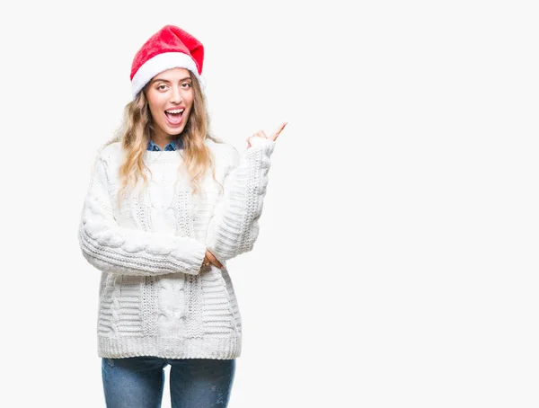 Mooie Jonge Blonde Vrouw Met Kerst Hoed Geïsoleerde Achtergrond Met — Stockfoto