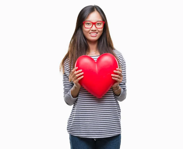 Junge Asiatische Verliebte Frau Mit Leseherz Über Isoliertem Hintergrund Mit — Stockfoto