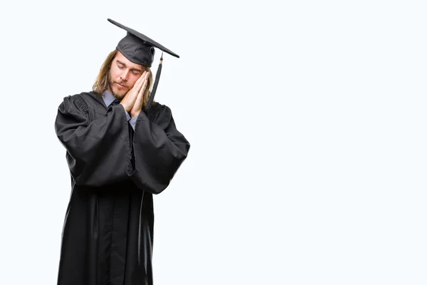 Joven Guapo Hombre Graduado Con Pelo Largo Sobre Fondo Aislado — Foto de Stock