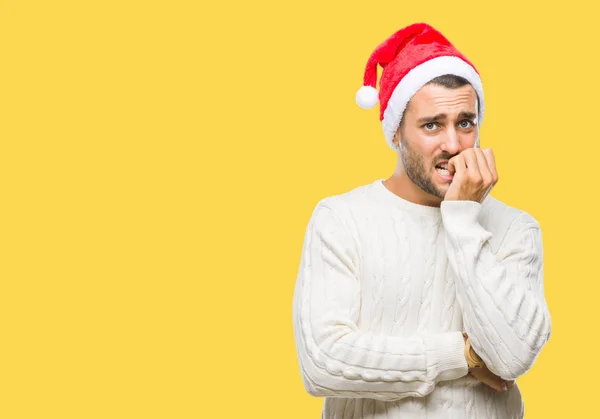 Joven Hombre Guapo Con Sombrero Santa Claus Sobre Fondo Aislado — Foto de Stock