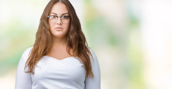 Beautiful Size Young Woman Isolated Background Serious Expression Face Simple — Stock Photo, Image