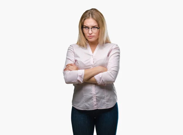 Young Caucasian Business Woman Wearing Glasses Isolated Background Skeptic Nervous — Stock Photo, Image