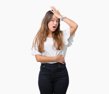 Genç güzel esmer iş kadını izole arka kafasına hata için el ile sürpriz üzerinde hata hatırlıyorum. Unuttum, kötü bellek kavramı.