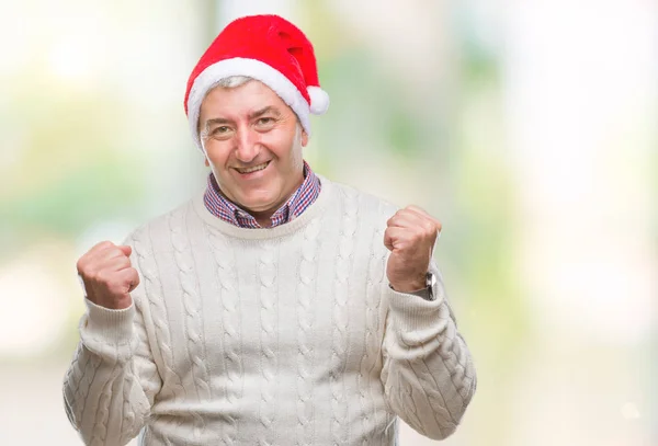 Hombre Mayor Guapo Con Sombrero Navidad Sobre Fondo Aislado Muy — Foto de Stock