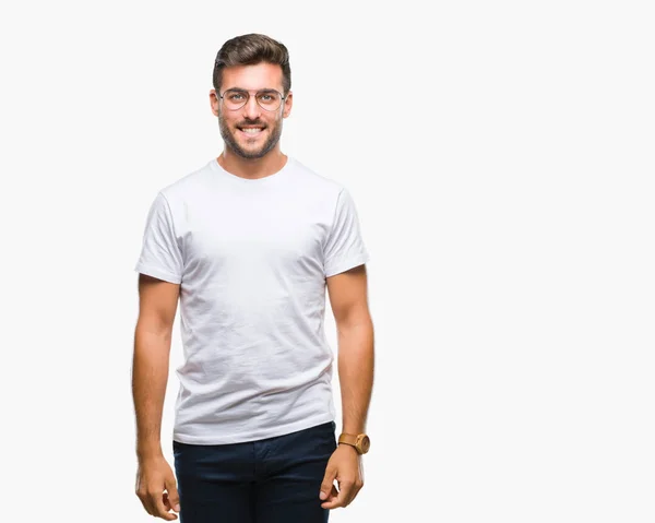 Ung Kjekk Mann Med Briller Isolert Bakgrunn Med Lykkelig Kjølig – stockfoto
