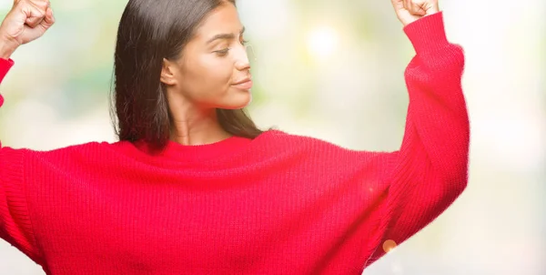 Young Beautiful Arab Woman Wearing Winter Sweater Isolated Background Showing — Stock Photo, Image