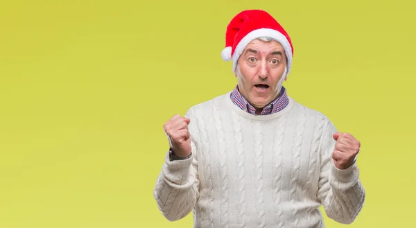 Hombre Mayor Guapo Con Sombrero Navidad Sobre Fondo Aislado Celebrando — Foto de Stock