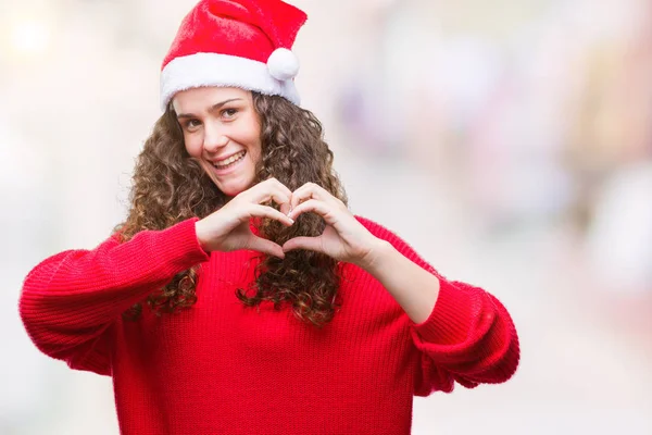 Junges Brünettes Mädchen Mit Weihnachtsmütze Über Isoliertem Hintergrund Das Verliebt — Stockfoto