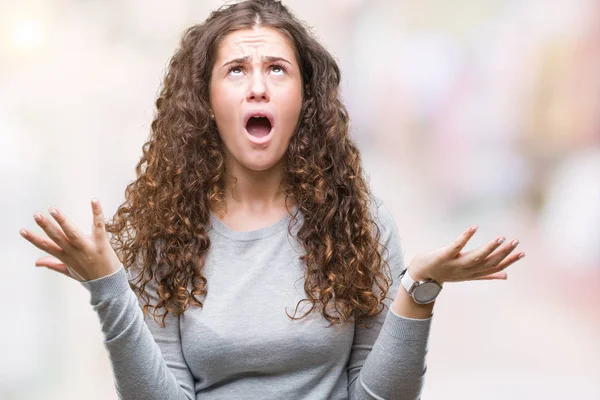 Schöne Brünette Lockige Haare Junges Mädchen Trägt Einen Pullover Über — Stockfoto