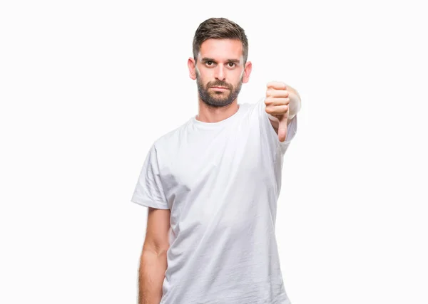 Joven Hombre Guapo Sobre Fondo Aislado Buscando Infeliz Enojado Mostrando — Foto de Stock