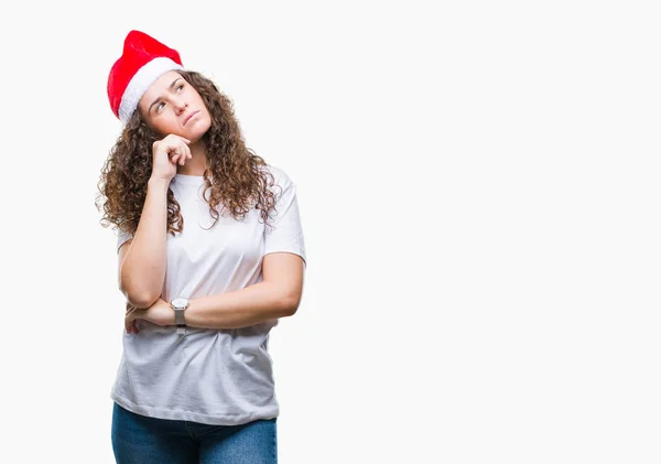 Chica Morena Joven Con Sombrero Navidad Sobre Fondo Aislado Con — Foto de Stock