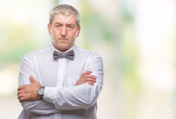 Handsome Senior Man Wearing Bow Tie Isolated Background Skeptic Nervous — Stock Photo, Image