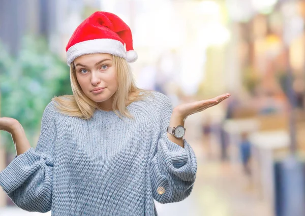 Mujer Caucásica Joven Con Sombrero Navidad Sobre Fondo Aislado Expresión — Foto de Stock