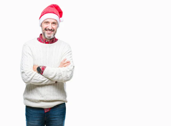 Edad Media Hoary Hombre Mayor Con Sombrero Navidad Sobre Fondo — Foto de Stock