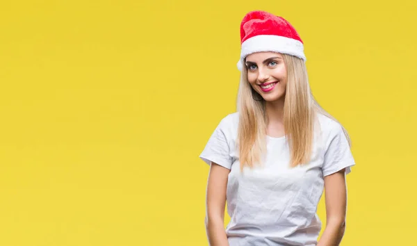 Unga Vackra Blonda Kvinnan Jul Hatt Över Isolerade Bakgrund Tittar — Stockfoto