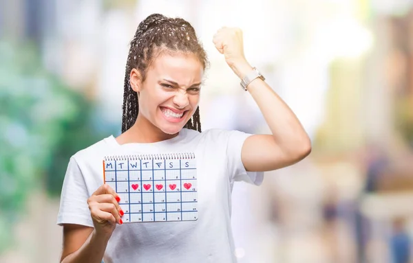 Jonge Gevlochten Hair Afrikaans Amerikaans Meisje Holding Menstruatie Kalender Geïsoleerde — Stockfoto
