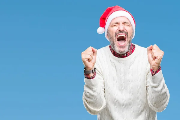 Hombre Mediana Edad Con Sombrero Navidad Sobre Fondo Aislado Celebrando —  Fotos de Stock