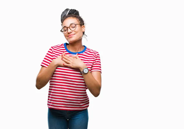 Young Gevlochten Afrikaans Amerikaans Meisje Haar Bril Geïsoleerde Achtergrond Glimlachend — Stockfoto