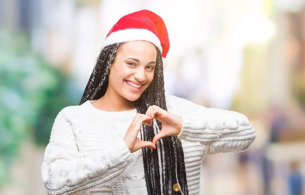 Jovem Trançado Cabelo Afro Americano Menina Vestindo Chapéu Natal Sobre — Fotografia de Stock