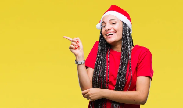 Jovem Trançado Cabelo Afro Americano Menina Vestindo Chapéu Natal Sobre — Fotografia de Stock