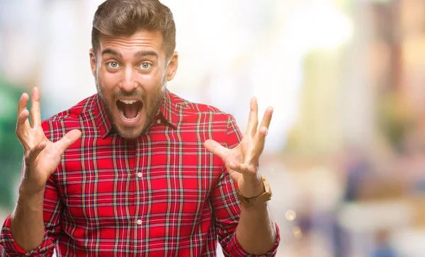 Joven Hombre Guapo Sobre Fondo Aislado Celebrando Loco Sorprendido Por — Foto de Stock