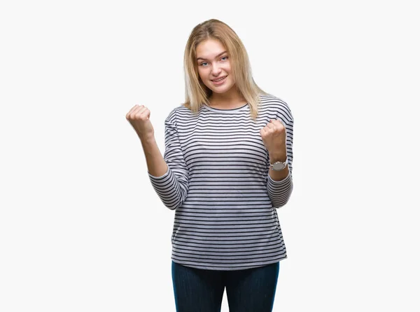 Young Caucasian Woman Isolated Background Very Happy Excited Doing Winner — Stock Photo, Image