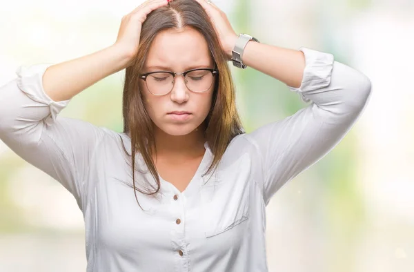 Giovane Donna Affari Caucasica Bella Indossando Occhiali Sfondo Isolato Che — Foto Stock