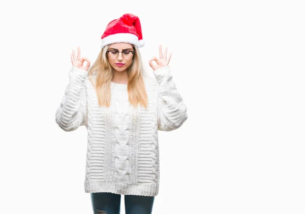 Junge Schöne Blonde Frau Mit Weihnachtsmütze Über Isoliertem Hintergrund Entspannen — Stockfoto