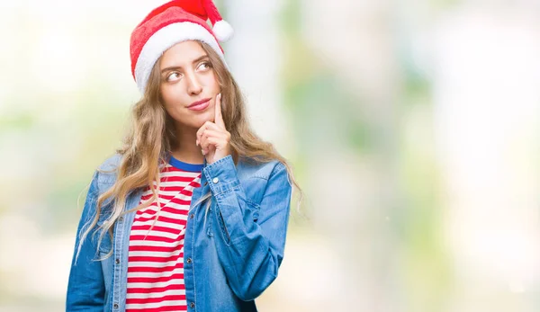 Linda Jovem Loira Vestindo Chapéu Natal Sobre Fundo Isolado Com — Fotografia de Stock