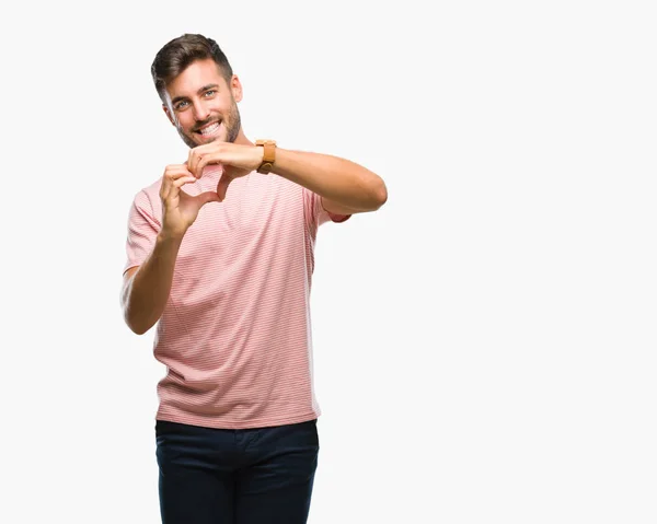 Joven Hombre Guapo Sobre Fondo Aislado Sonriendo Amor Mostrando Símbolo — Foto de Stock