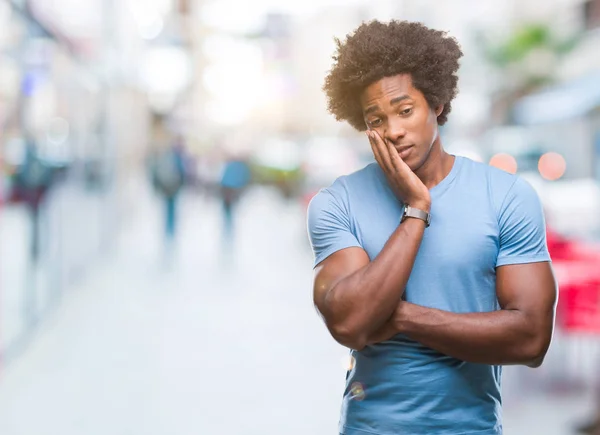 Afro Americano Uomo Sfondo Isolato Pensando Cercando Stanco Annoiato Con — Foto Stock