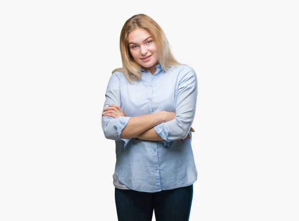 Young Caucasian Business Woman Isolated Background Happy Face Smiling Crossed — Stock Photo, Image