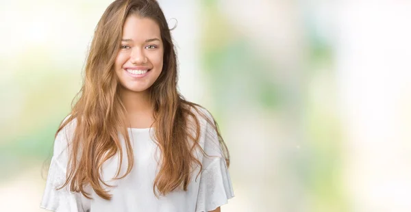 Joven Hermosa Mujer Negocios Morena Sobre Fondo Aislado Las Manos — Foto de Stock