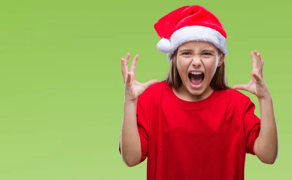 Joven Chica Hermosa Con Sombrero Navidad Sobre Fondo Aislado Loco — Foto de Stock