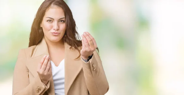 Hermosa Mujer Joven Más Tamaño Vistiendo Abrigo Invierno Sobre Fondo — Foto de Stock