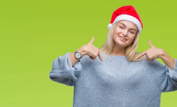 Jeune Femme Caucasienne Portant Chapeau Noël Sur Fond Isolé Regardant — Photo