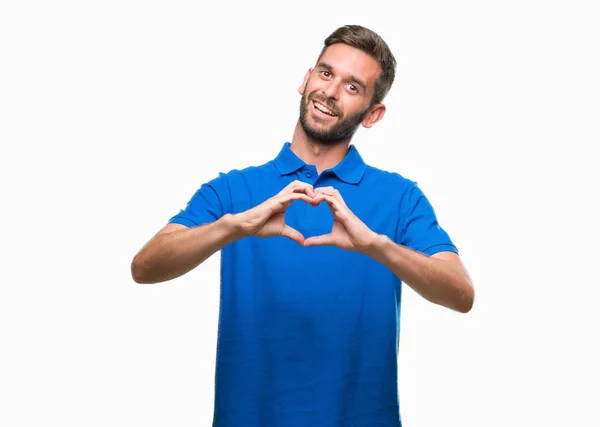 Jovem Homem Bonito Sobre Fundo Isolado Sorrindo Amor Mostrando Símbolo — Fotografia de Stock