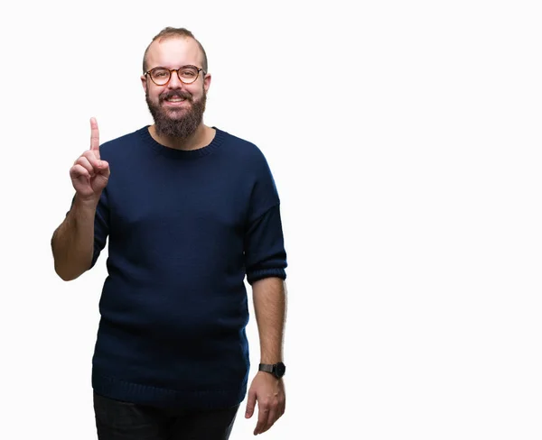 Jeune Homme Hipster Caucasien Portant Des Lunettes Soleil Sur Fond — Photo