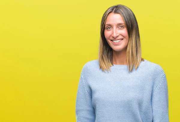 Giovane Bella Donna Che Indossa Maglione Invernale Sfondo Isolato Guardando — Foto Stock