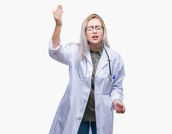 Young Blonde Doctor Woman Isolated Background Angry Mad Raising Fist — Stock Photo, Image