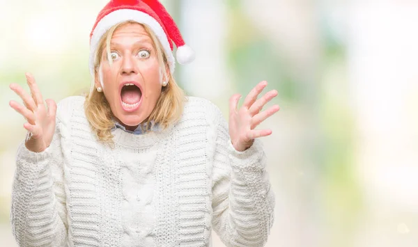 Mulher Loira Meia Idade Usando Chapéu Natal Sobre Fundo Isolado — Fotografia de Stock