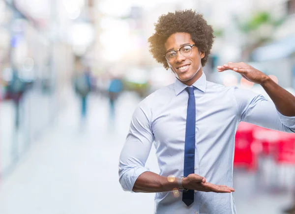 Afro American Business Man Wearing Glasses Isolated Background Gesturing Hands — Stock Photo, Image