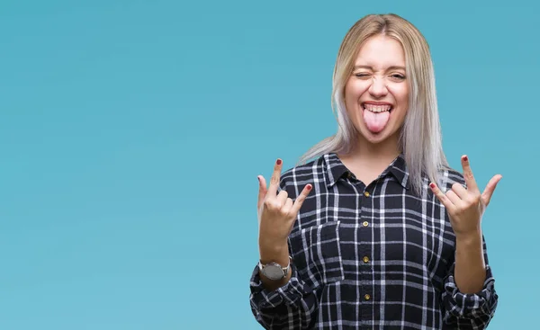 Giovane Donna Bionda Sfondo Isolato Gridando Con Espressione Pazza Facendo — Foto Stock