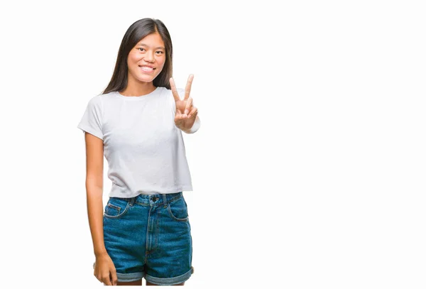Jovem Mulher Asiática Sobre Fundo Isolado Apontando Dedos Para Câmera — Fotografia de Stock