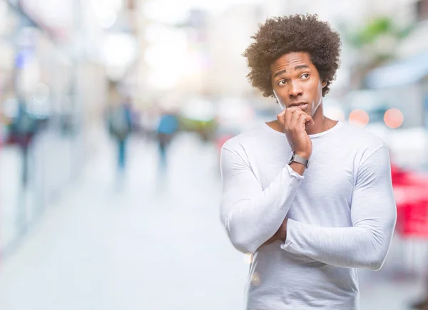 Afro Americano Uomo Sfondo Isolato Pensando Cercando Stanco Annoiato Con — Foto Stock