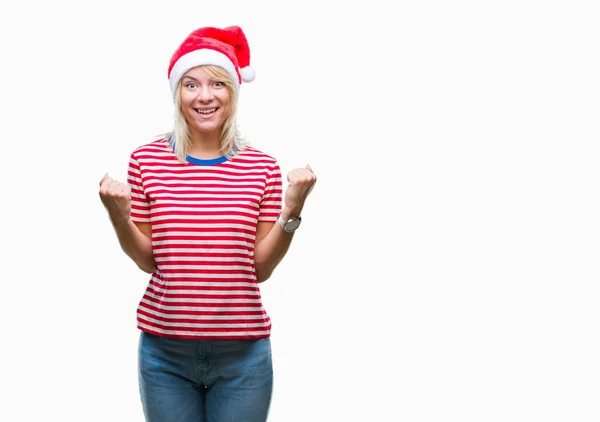 Young Beautiful Blonde Woman Wearing Christmas Hat Isolated Background Celebrating — Stock Photo, Image