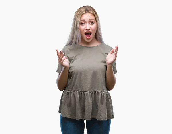 Young Blonde Woman Isolated Background Afraid Shocked Surprise Expression Fear — Stock Photo, Image