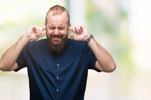 Man Van Jonge Kaukasische Hipster Geïsoleerde Achtergrond Die Betrekking Hebben — Stockfoto