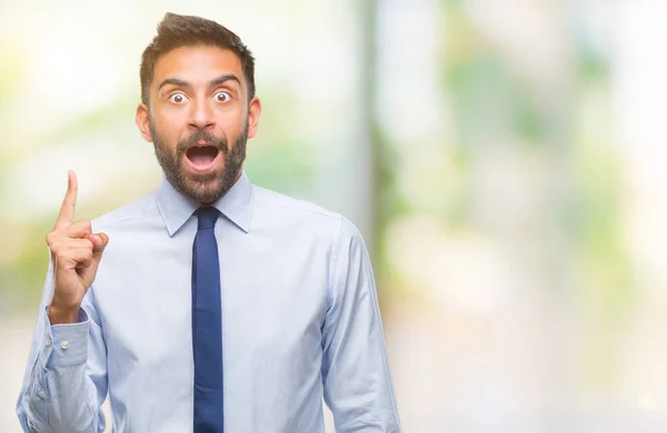 Erwachsener Hispanischer Geschäftsmann Mit Isoliertem Hintergrund Mit Erhobenem Zeigefinger Und — Stockfoto